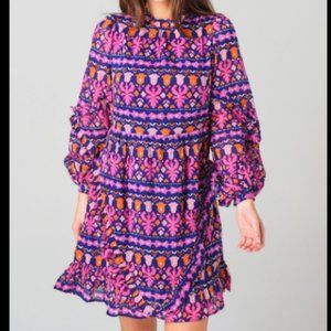 Banjanan Lila Dress Edwardian Tile Cotton- Size M